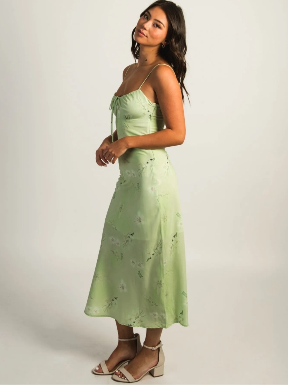 Harlow Sage Floral Maxi Dress with Spaghetti Straps